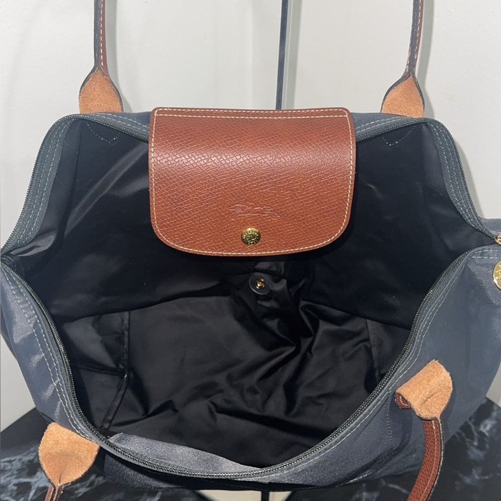 LONGCHAMP Large Le Pliage Nylon Shoulder Tote Marine Navy Blue AUTHENTIC - Picture 12 of 13